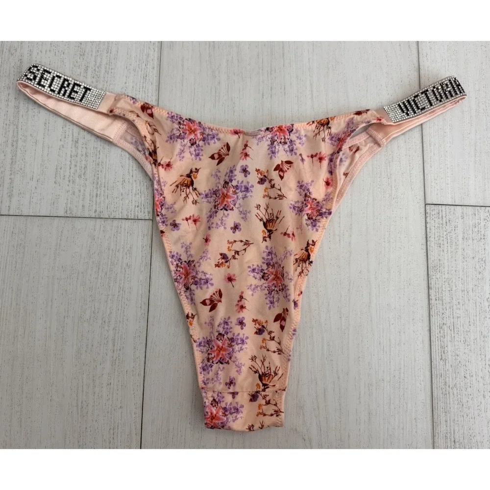 NWT Victoria's Secret Very Sexy Shine Strap Brazilian Panty‎ Sz L Pink Floral